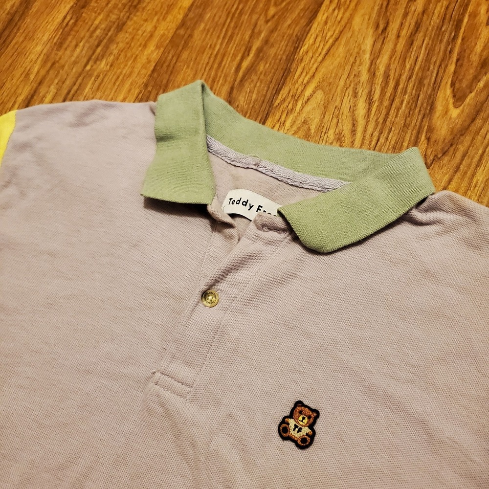 Teddy Fresh Rugby Polo Shirt Men Medium Long Sleeve Bear‎ Colorblock Easter